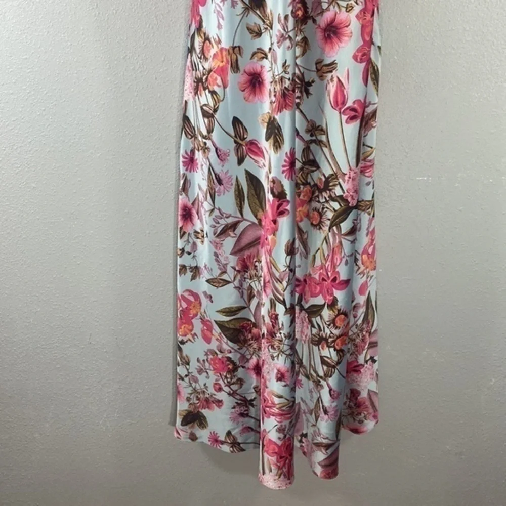 Victoria’s Secret Blue Tropical Floral Tie Shoulder Strap Satin Midi Dress XL - Picture 3 of 12